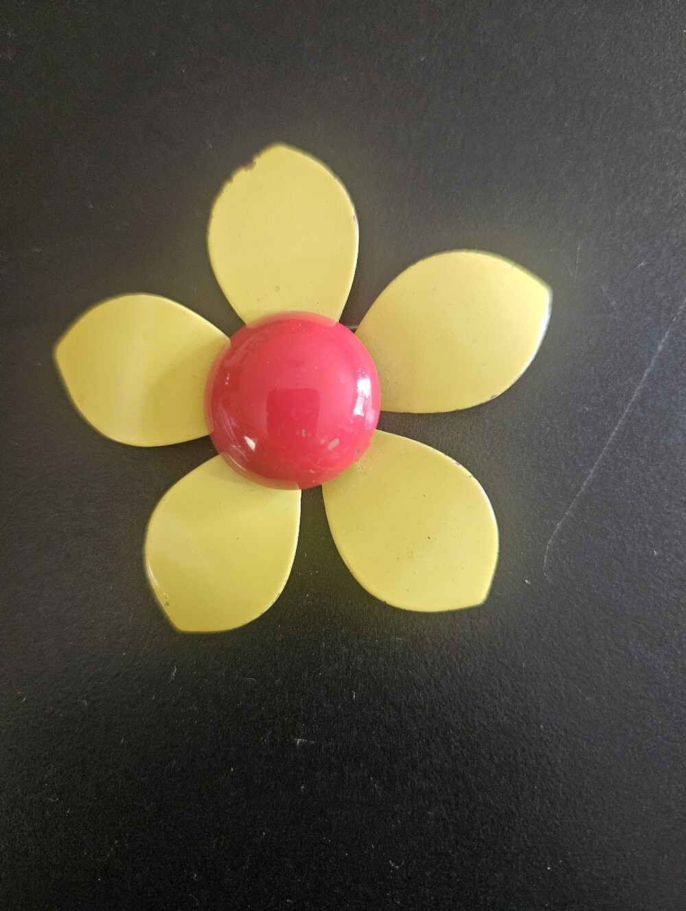 Yellow Petal Flower Brooch with Red Center